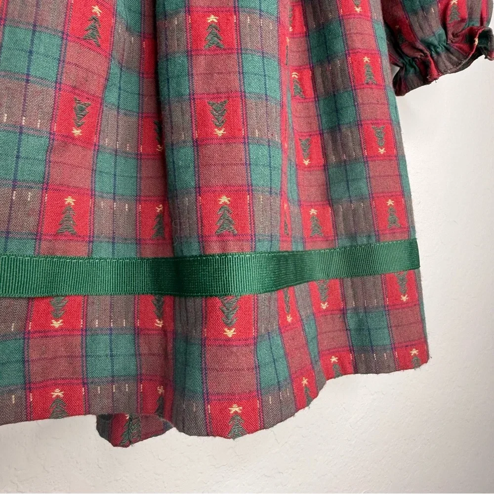 Sophie Rose Plaid Holiday Dress with Bear and Tree Appliqué